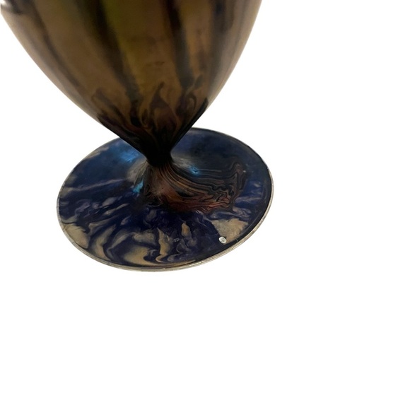 Two Vintage Art Glass Vases 7" Delicate Egg Shell Blown Glass Swirl Brown Gold - Picture 7 of 11